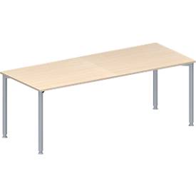 Schäfer Shop Genius Konferenztisch MODENA FLEX, Rechteck, 4-Fuß Rundrohr, B 2000 x T 800 x H 720-840 mm, Ahorn/weißaluminium RAL 9006