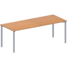 Schäfer Shop Genius Konferenztisch MODENA FLEX, Rechteck, 4-Fuß Rundrohr, B 2000 x T 800 x H 720-840 mm, Buche/weißaluminium RAL 9006