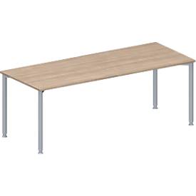 Schäfer Shop Genius Konferenztisch MODENA FLEX, Rechteck, 4-Fuß Rundrohr, B 2000 x T 800 x H 720-840 mm, Eiche-Dekor/weißaluminium RAL 9006