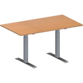 Schäfer Shop Genius Konferenztisch MODENA FLEX, Rechteck, T-Fuß Rechteckrohr, B 1400 x T 800 x H 650-850 mm, Buche/weißaluminium RAL 9006