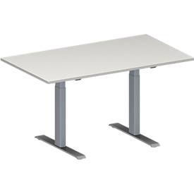 Schäfer Shop Genius Konferenztisch MODENA FLEX, Rechteck, T-Fuß Rechteckrohr, B 1400 x T 800 x H 650-850 mm, lichtgrau/weißaluminium RAL 9006