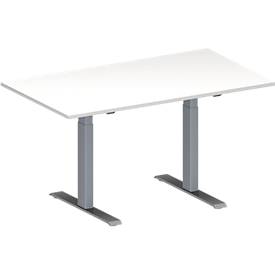 Schäfer Shop Genius Konferenztisch MODENA FLEX, Rechteck, T-Fuß Rechteckrohr, B 1400 x T 800 x H 650-850 mm, weiß/weißaluminium RAL 9006