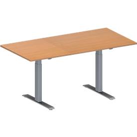 Schäfer Shop Genius Konferenztisch MODENA FLEX, Rechteck, T-Fuß Rechteckrohr, B 1600 x T 800 x H 650-850 mm, Buche/weißaluminium RAL 9006