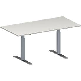 Schäfer Shop Genius Konferenztisch MODENA FLEX, Rechteck, T-Fuß Rechteckrohr, B 1600 x T 800 x H 650-850 mm, lichtgrau/weißaluminium RAL 9006