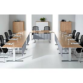 Schäfer Shop Genius Konferenztisch MODENA FLEX, Rechteck, T-Fuß Rechteckrohr, B 1600 x T 800 x H 650-850 mm, weiß/weißaluminium RAL 9006