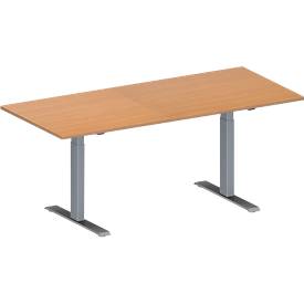Schäfer Shop Genius Konferenztisch MODENA FLEX, Rechteck, T-Fuß Rechteckrohr, B 1800 x T 800 x H 650-850 mm, Buche/weißaluminium RAL 9006