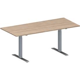 Schäfer Shop Genius Konferenztisch MODENA FLEX, Rechteck, T-Fuß Rechteckrohr, B 1800 x T 800 x H 650-850 mm, Eiche-Dekor/weißaluminium RAL 9006