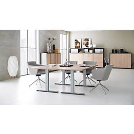Schäfer Shop Genius Konferenztisch MODENA FLEX, Rechteck, T-Fuß Rechteckrohr, B 1800 x T 800 x H 650-850 mm, Eiche-Dekor/weißaluminium RAL 9006