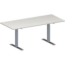 Schäfer Shop Genius Konferenztisch MODENA FLEX, Rechteck, T-Fuß Rechteckrohr, B 1800 x T 800 x H 650-850 mm, lichtgrau/weißaluminium RAL 9006