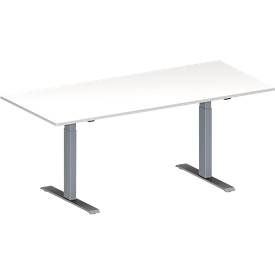 Schäfer Shop Genius Konferenztisch MODENA FLEX, Rechteck, T-Fuß Rechteckrohr, B 1800 x T 800 x H 650-850 mm, weiß/weißaluminium RAL 9006