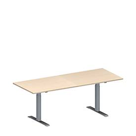 Schäfer Shop Genius Konferenztisch MODENA FLEX, Rechteck, T-Fuß Rechteckrohr, B 2000 x T 800 x H 650-850 mm, Ahorn/weißaluminium RAL 9006