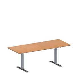 Schäfer Shop Genius Konferenztisch MODENA FLEX, Rechteck, T-Fuß Rechteckrohr, B 2000 x T 800 x H 650-850 mm, Buche/weißaluminium RAL 9006