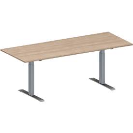 Schäfer Shop Genius Konferenztisch MODENA FLEX, Rechteck, T-Fuß Rechteckrohr, B 2000 x T 800 x H 650-850 mm, Eiche-Dekor/weißaluminium RAL 9006