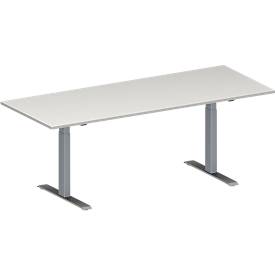 Schäfer Shop Genius Konferenztisch MODENA FLEX, Rechteck, T-Fuß Rechteckrohr, B 2000 x T 800 x H 650-850 mm, lichtgrau/weißaluminium RAL 9006 