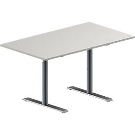 Schäfer Shop Genius Konferenztisch MODENA FLEX, Rechteck, T-Fuß Rundrohr, B 1400 x T 800 x H 650-850 mm, lichtgrau/weißaluminium RAL 9006