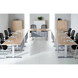 Schäfer Shop Genius Konferenztisch MODENA FLEX, Rechteck, T-Fuß Rundrohr, B 1600 x T 800 x H 650-850 mm, Eiche-Dekor/weißalu