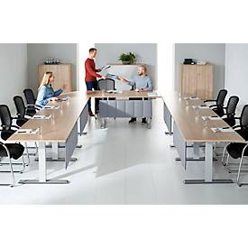 Schäfer Shop Genius Konferenztisch MODENA FLEX, Rechteck, T-Fuß Rundrohr, B 1600 x T 800 x H 650-850 mm, Eiche-Dekor/weißalu