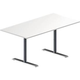 Schäfer Shop Genius Konferenztisch MODENA FLEX, Rechteck, T-Fuß Rundrohr, B 1600 x T 800 x H 650-850 mm, weiß/weißalumin