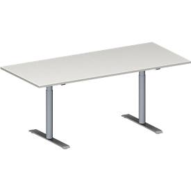 Schäfer Shop Genius Konferenztisch MODENA FLEX, Rechteck, T-Fuß Rundrohr, B 1800 x T 800 x H 650-850 mm, lichtgrau/weißaluminium RAL 9006 