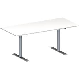 Schäfer Shop Genius Konferenztisch MODENA FLEX, Rechteck, T-Fuß Rundrohr, B 1800 x T 800 x H 650-850 mm, weiß/weißaluminium RAL 9006 