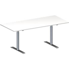 Schäfer Shop Genius Konferenztisch MODENA FLEX, Rechteck, T-Fuß Rundrohr, B 1800 x T 800 x H 650-850 mm, weiß/weißalumin