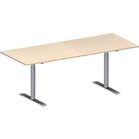 Schäfer Shop Genius Konferenztisch MODENA FLEX, Rechteck, T-Fuß Rundrohr, B 2000 x T 800 x H 650-850 mm, Ahorn/weißaluminium RAL 9006