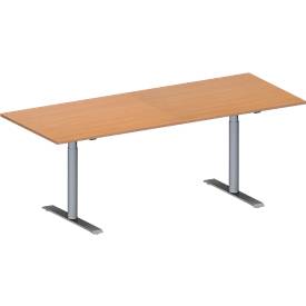 Schäfer Shop Genius Konferenztisch MODENA FLEX, Rechteck, T-Fuß Rundrohr, B 2000 x T 800 x H 650-850 mm, Buche/weißaluminium RAL 9006