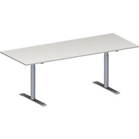 Schäfer Shop Genius Konferenztisch MODENA FLEX, Rechteck, T-Fuß Rundrohr, B 2000 x T 800 x H 650-850 mm, lichtgrau/weißaluminium RAL 9006 
