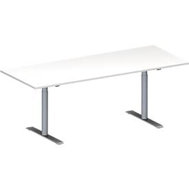 Schäfer Shop Genius Konferenztisch MODENA FLEX, Rechteck, T-Fuß Rundrohr, B 2000 x T 800 x H 650-850 mm, weiß/weißaluminium RAL 9006