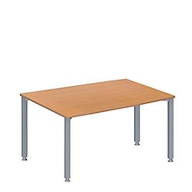 Schäfer Shop Genius Konferenztisch MODENA FLEX, Tonne, 4-Fuß Quadratrohr, B 1400 x T 1000/800 x H 720-840 mm, Buche/weißaluminium RAL 9006