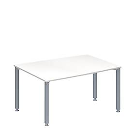 Schäfer Shop Genius Konferenztisch MODENA FLEX, Tonne, 4-Fuß Quadratrohr, B 1400 x T 1000/800 x H 720-840 mm, weiß/weißaluminium RAL 9006
