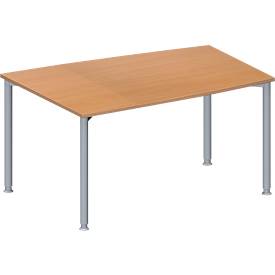 Schäfer Shop Genius Konferenztisch MODENA FLEX, Tonne, 4-Fuß Rundrohr, B 1400 x T 1000 x H 720-840 mm, Buche/weißaluminium RAL 9006