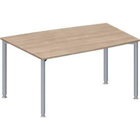 Schäfer Shop Genius Konferenztisch MODENA FLEX, Tonne, 4-Fuß Rundrohr, B 1400 x T 1000 x H 720-840 mm, Eiche Dekor/weißaluminium RAL 9006