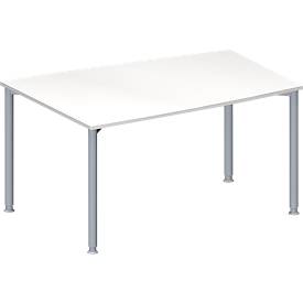 Schäfer Shop Genius Konferenztisch MODENA FLEX, Tonne, 4-Fuß Rundrohr, B 1400 x T 1000 x H 720-840 mm, weiß/weißaluminium RAL 9006