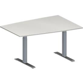 Schäfer Shop Genius Konferenztisch MODENA FLEX, Tonne, T-Fuß Rechteckrohr, B 1400 x T 1000 x H 650-850 mm, lichtgrau/weißaluminium RAL 9006