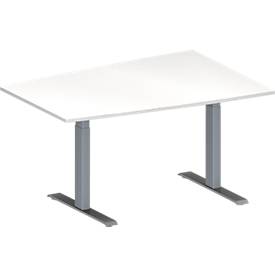 Schäfer Shop Genius Konferenztisch MODENA FLEX, Tonne, T-Fuß Rechteckrohr, B 1400 x T 1000 x H 650-850 mm, weiß/weißalum