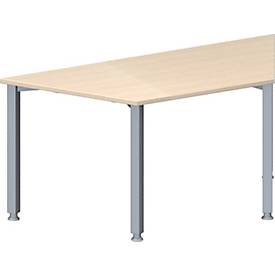 Schäfer Shop Genius Konferenztisch MODENA FLEX, Trapez, 4-Fuß Quadratrohr, B 1600 x T 800 x H 720-840 mm, Ahorn/weißaluminium RAL 9006