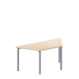 Schäfer Shop Genius Konferenztisch MODENA FLEX, Trapez, 4-Fuß Rundrohr, B 1600 x T 800 x H 720-840 mm, Ahorn/weißaluminium RAL 9006