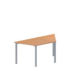 Schäfer Shop Genius Konferenztisch MODENA FLEX, Trapez, 4-Fuß Rundrohr, B 1600 x T 800 x H 720-840 mm, Buche/weißaluminium RAL 9006 