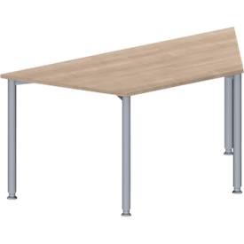 Schäfer Shop Genius Konferenztisch MODENA FLEX, Trapez, 4-Fuß Rundrohr, B 1600 x T 800 x H 720-840 mm, Eiche-Dekor/weißaluminium RAL 9006