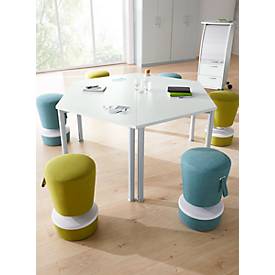 Schäfer Shop Genius Konferenztisch MODENA FLEX, Trapez, 4-Fuß Rundrohr, B 1600 x T 800 x H 720-840 mm, lichtgrau/weißaluminium RAL 9006 