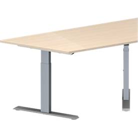 Schäfer Shop Genius Konferenztisch MODENA FLEX, Trapez, T-Fuß Rechteckrohr, B 1600 x T 800 x H 650-850 mm, Ahorn/weißaluminium RAL 9006