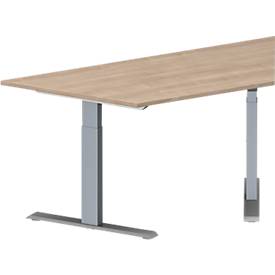 Schäfer Shop Genius Konferenztisch MODENA FLEX, Trapez, T-Fuß Rechteckrohr, B 1600 x T 800 x H 650-850 mm, Eiche-Dekor/weißaluminium RAL 9006