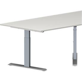 Schäfer Shop Genius Konferenztisch MODENA FLEX, Trapez, T-Fuß Rechteckrohr, B 1600 x T 800 x H 650-850 mm, lichtgrau/weißaluminium RAL 9006