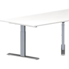 Schäfer Shop Genius Konferenztisch MODENA FLEX, Trapez, T-Fuß Rechteckrohr, B 1600 x T 800 x H 650-850 mm, weiß/weißaluminium RAL 9006