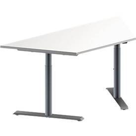 Schäfer Shop Genius Konferenztisch MODENA FLEX, Trapez, T-Fuß Rundrohr, B 1600 x T 800 x H 650-850 mm, weiß/weißaluminium RAL 9006