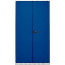 Schäfer Shop Genius Magazinschrank FS, 5 OH, abschließbar, 10 Fachböden, 2 Lochrasterplatten, bis 450 kg, B 1055 x T 520 x H 1950 mm, lichtgrau/enzianblau