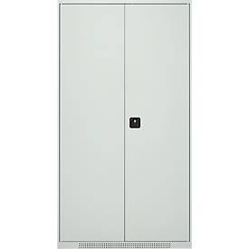Schäfer Shop Genius Magazinschrank FS, 5 OH, abschließbar, 10 Fachböden, 2 Lochrasterplatten, bis 450 kg, B 1055 x T 520 x H 1950 mm, lichtgrau/lichtgrau