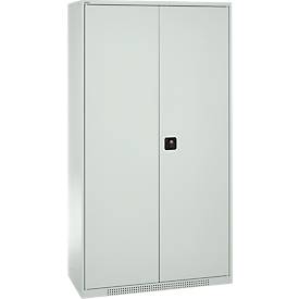 Schäfer Shop Genius Magazinschrank FS, 5 OH, abschließbar, 10 Fachböden, 2 Lochrasterplatten, bis 450 kg, B 1055 x T 520 x H 1950 mm, lichtgrau/lichtgrau