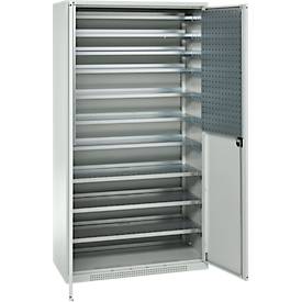 Schäfer Shop Genius Magazinschrank FS, 5 OH, abschließbar, 10 Fachböden, 2 Lochrasterplatten, bis 450 kg, B 1055 x T 520 x H 1950 mm, lichtgrau/lichtgrau